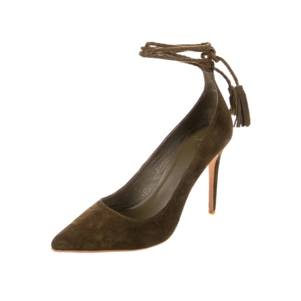 Joie Angelynn  Womens Heel Pumps sz 37 Dark Green Suede Leather Lace Up  Classic